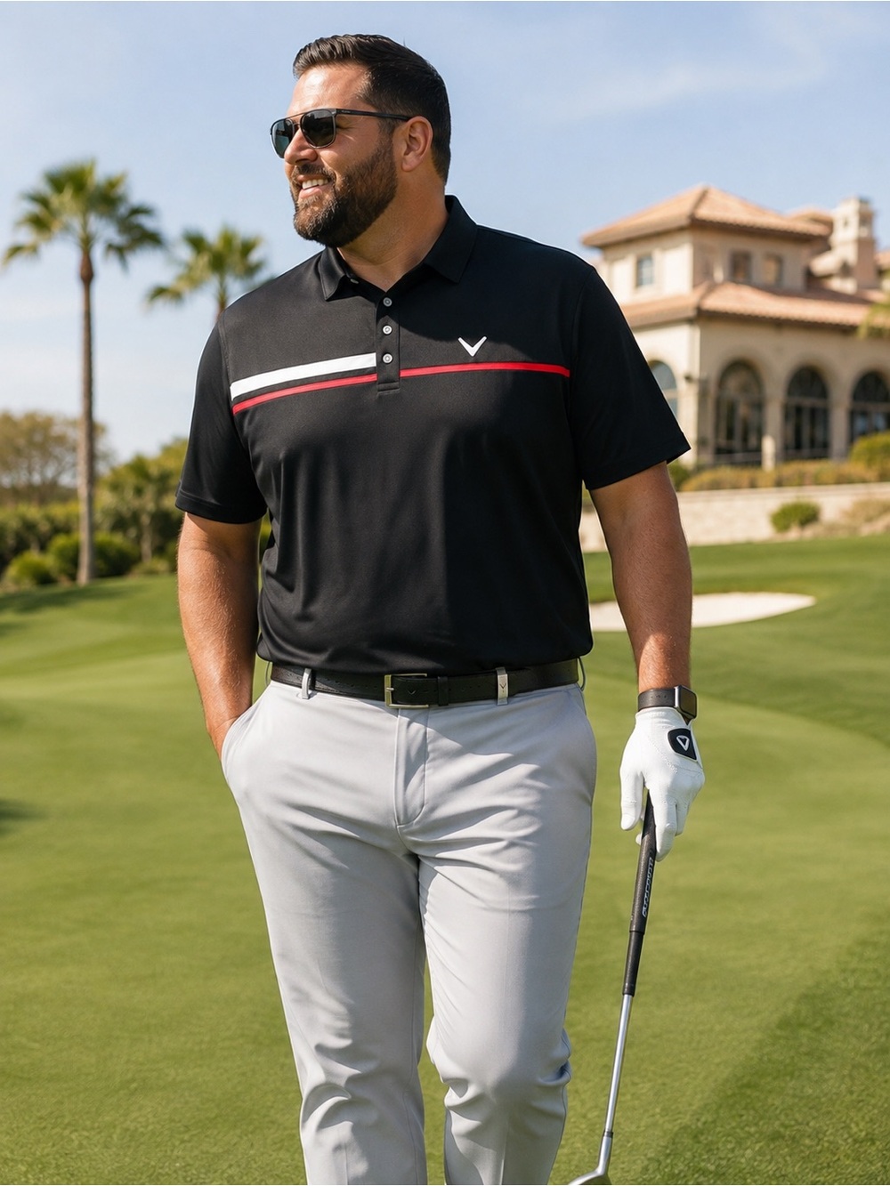 NWT Callaway Men’s XXL Performance Golf Polo Black Red White Stripe